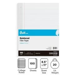 Quill Brand® College Ruled Reinforced Filler Paper, 8.5" X 11", 100 Sheets/Pack (TR16183)