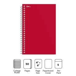 Quill Brand® Memo Books, 4" X 6", College Ruled, Assorted Colors, 50 Sheets/Pad, 5 Pads/Pack (TR11495)