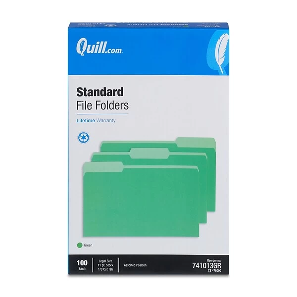 Quill Brand® File Folders, Assorted Tabs, 1/3-Cut, Legal, Green, 100/Box (741013GR) 5 Quill Brand® File Folders, Assorted Tabs, 1/3-Cut, Legal, Green, 100/Box (741013GR) - Image 3