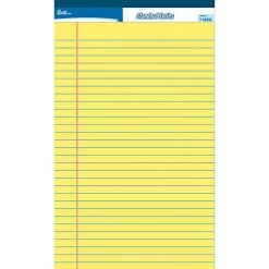 Quill Brand® Standard Series Legal Pad, 5" X 8", Wide Ruled, Canary Yellow, 50 Sheets/Pad, 12 Pads/Pack, 6 Packs/Carton