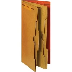 Quill Brand® 2/5-Cut Pressboard Classification Folders With Pockets, 2-Partitions, 6-Fasteners, Letter, Brown, 15/Box (736036)