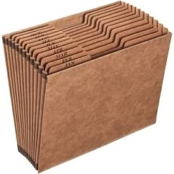 Quill Brand® Heavy-Duty Reinforced Expanding File, Monthly Index, 12 Pockets, Letter Size, Brown (723314)
