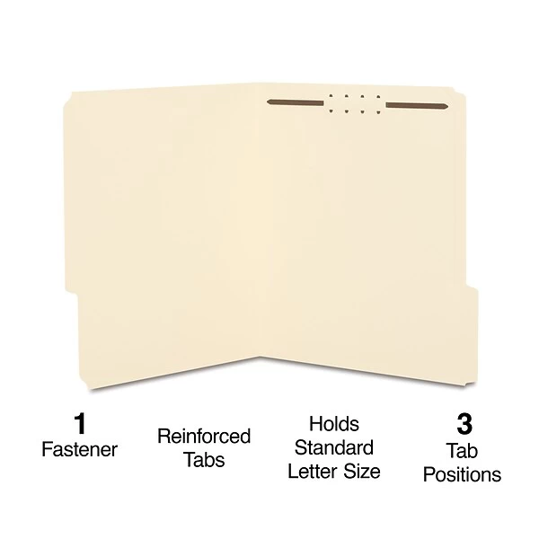 Quill Brand® Heavy-Duty Reinforced Assorted Tabs 1-Fastener Folders, Letter, Manila, 50/Box (737511) 3 Quill Brand® Heavy-Duty Reinforced Assorted Tabs 1-Fastener Folders, Letter, Manila, 50/Box (737511)