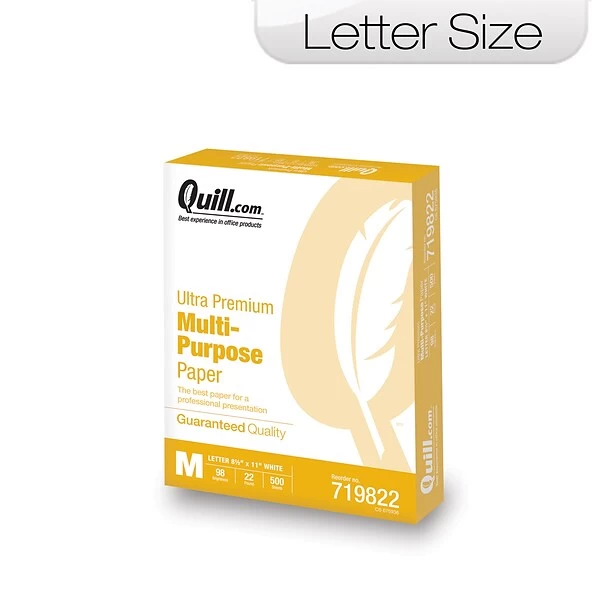 Quill Brand® 8.5" X 11" Multipurpose Paper, 22 Lbs., 98 Brightness, 500 Sheets/Ream (719822) 3 Quill Brand® 8.5" X 11" Multipurpose Paper, 22 Lbs., 98 Brightness, 500 Sheets/Ream (719822)