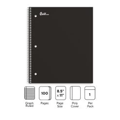 Quill Brand® Premium 1-Subject Notebook, 8.5" X 11", Graph Ruled, 100 Sheets, Assorted Colors (25855M)