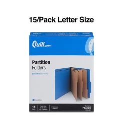 Quill Brand® 2/5-Cut Tab Pressboard Classification File Folders, 3-Partitions, 8-Fasteners, Letter, Blue, 15/Box (744026) -Quill Brand® 1B1B8BEB 3597 4D95 AC203EB08620D7AE s7