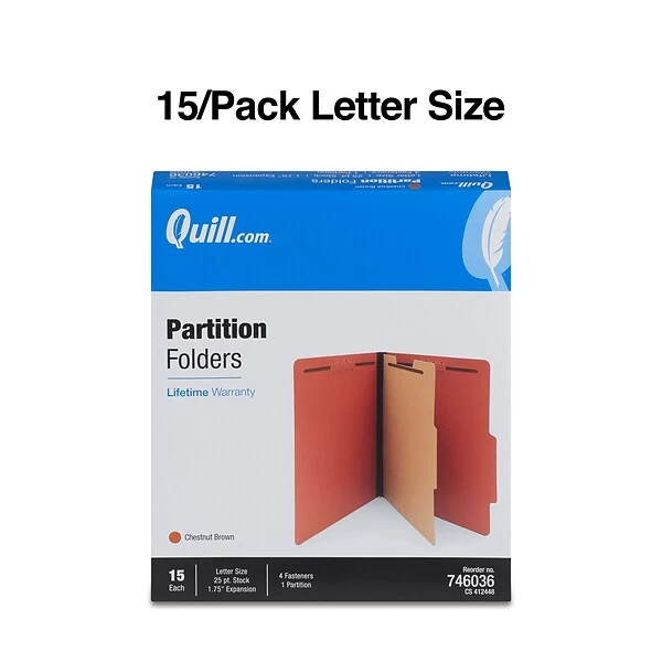 Quill Brand® 2/5-Cut Tab Pressboard Classification File Folders, 1-Partition, 4-Fasteners, Letter, Brown, 15/Box (7-46036) 4 Quill Brand® 2/5-Cut Tab Pressboard Classification File Folders, 1-Partition, 4-Fasteners, Letter, Brown, 15/Box (7-46036) - Image 2
