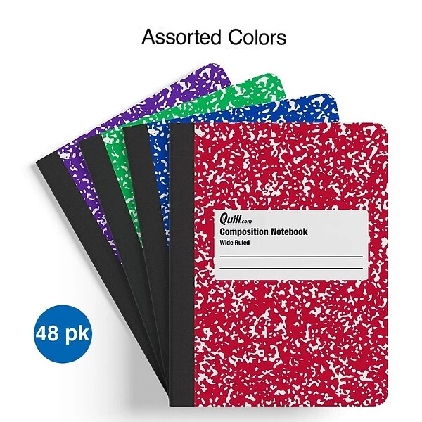 Quill Brand® Marble Composition Notebook, 7.5" X 9.75", Wide Ruled, 80 Sheets, Assorted Colors, 48/Carton (TR55077) 3 Quill Brand® Marble Composition Notebook, 7.5" X 9.75", Wide Ruled, 80 Sheets, Assorted Colors, 48/Carton (TR55077)