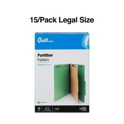 Quill Brand® 2/5-Cut Tab Pressboard Classification File Folders, 1-Partition, 4-Fasteners, Legal, Green, 15/Box (747034) -Quill Brand® 27629CD1 FF36 45CE 8CE3F46DB9A7B0FF s7