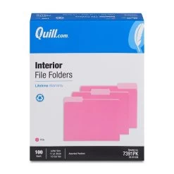 Quill Brand® Interior File Folders, 1/3-Cut, Letter Size, Pink, 100/Box (7391PK) -Quill Brand® 2A274896 710A 4B22 8DD67108C08A347C s7