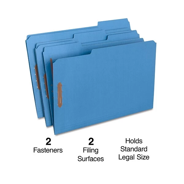 Quill Brand® 1/3-Cut Assorted 2-Fastener File Folders, , Legal, Blue, 50/Box (7358BE) 3 Quill Brand® 1/3-Cut Assorted 2-Fastener File Folders, , Legal, Blue, 50/Box (7358BE)