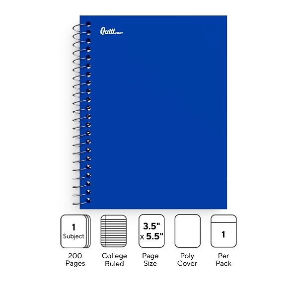 Quill Brand® Premium 1-Subject Notebook, 3.5" X 5.5", College Ruled, 200 Sheets, Blue (TR58289) 3 Quill Brand® Premium 1-Subject Notebook, 3.5" X 5.5", College Ruled, 200 Sheets, Blue (TR58289)