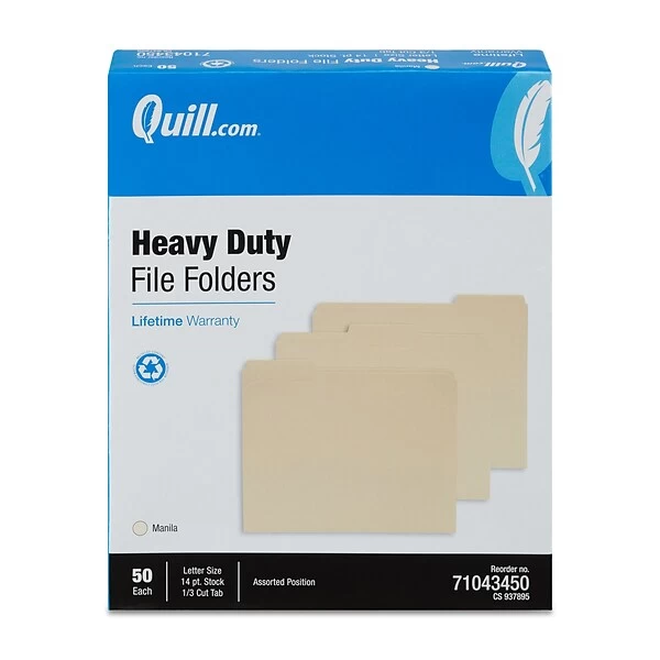 Quill Brand® Heavy-Duty Reinforced File Folders, 1/3-Cut, Letter Size, Assorted Tabs, Manila, 50/Box (71043450) 5 Quill Brand® Heavy-Duty Reinforced File Folders, 1/3-Cut, Letter Size, Assorted Tabs, Manila, 50/Box (71043450) - Image 3