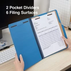 Quill Brand® 2/5-Cut Tab Pressboard Classification File Folders, 2-Partitions, 6-Fasteners, Letter, Blue, 15/Box (738026) -Quill Brand® 4440A0A1 46A8 4BDB B495E9A0D5346DB8 s7