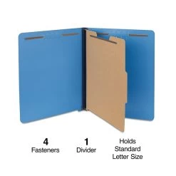 Quill Brand® End-Tab Partition Folders, 1 Partition, 4 Fasteners, Cobalt Blue, Letter, 15/Box (751026)