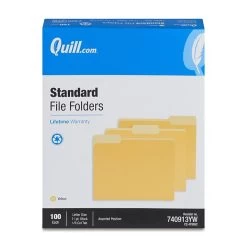 Quill Brand® File Folders, Assorted Tabs, 1/3-Cut, Letter Size, Yellow, 100/Box (740913YW) -Quill Brand® 45F8F0FB D555 47CC A4440944C062B7ED s7