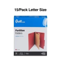 Quill Brand® 2/5-Cut Tab Pressboard Classification File Folders, 1-Partition, 4-Fasteners, Letter, Red, 15/Box (746030) -Quill Brand® 476B217A 9011 4223 8DEBC7D7987F10C2 s7