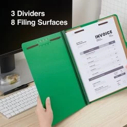 Quill Brand® 2/5-Cut Tab Pressboard Classification File Folders, 3-Partitions, 8-Fasteners, Letter, Green, 15/Box (7-44034) -Quill Brand® 4EE6981B 5D30 4FE0 9314850249B986BF s7