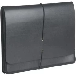 Quill Brand® Poly Expanding Wallet, Flap And Cord Closure, Letter Size, Black (11412-QL)