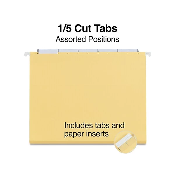 Quill Brand® Hanging File Folders, 1/5-Cut, Letter Size, Yellow, 25/Box (7387QYW) 4 Quill Brand® Hanging File Folders, 1/5-Cut, Letter Size, Yellow, 25/Box (7387QYW) - Image 2