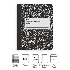 Quill Brand® Composition Notebook, 7.5" X 9.75", Wide Ruled, 100 Sheets, Black/White (TR55076)