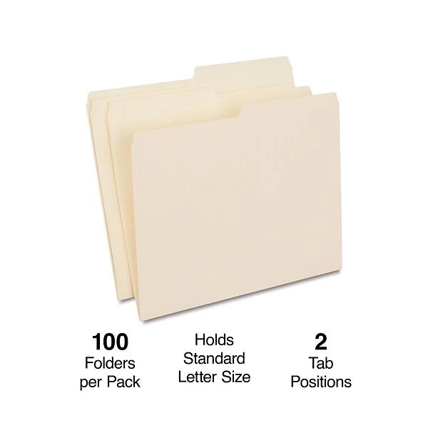 Quill Brand® File Folders, 1/2-Cut Assorted, Letter Size, Manila, 100/Box (740135) 3 Quill Brand® File Folders, 1/2-Cut Assorted, Letter Size, Manila, 100/Box (740135)