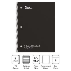 Quill Brand® 1-Subject Notebook, 8" X 10.5", College Ruled, 70 Sheets, Black (TR27499)