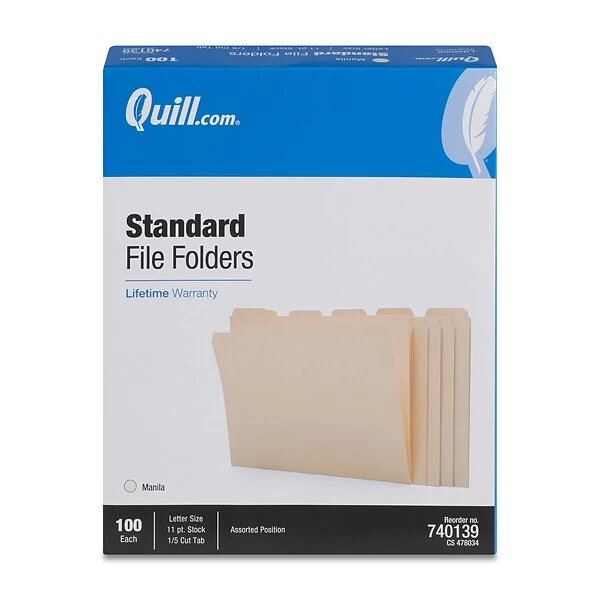 Quill Brand® File Folders, 1/5-Cut Assorted, Letter Size, Manila, 100/Box (740139) 5 Quill Brand® File Folders, 1/5-Cut Assorted, Letter Size, Manila, 100/Box (740139) - Image 3