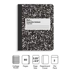 Quill Brand® Mini Composition Notebook, 3.25" X 4.5", College Ruled, 80 Sheets, Assorted Colors, 2/Pack (TR17501)