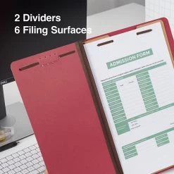 Quill Brand® 2/5-Cut Tab Pressboard Classification File Folders, 2-Partitions, 6-Fasteners, Legal, Red, 15/Box (739030) -Quill Brand® 788A85AE BD78 4DFF A0B35D8AAA38979E s7