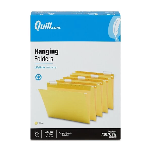 Quill Brand® Hanging File Folders, 1/5-Cut, Letter Size, Yellow, 25/Box (7387QYW) 6 Quill Brand® Hanging File Folders, 1/5-Cut, Letter Size, Yellow, 25/Box (7387QYW) - Image 4