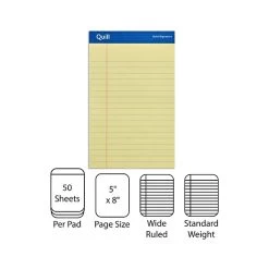 Quill Brand® Gold Signature Premium Series Legal Pad, 5"x 8", Legal Ruled, Canary Yellow, 50 Sheets/Pad, 12 Pads/Pack (742274)