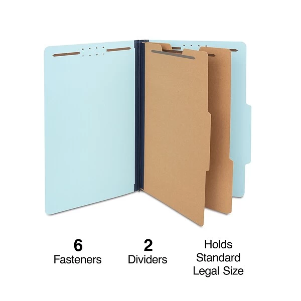 Quill Brand® Recycled Pressboard Classification Folders, 2-Partitions, 6-Fasteners, Legal, Lt Blue, 15/Box (761903) 3 Quill Brand® Recycled Pressboard Classification Folders, 2-Partitions, 6-Fasteners, Legal, Lt Blue, 15/Box (761903)