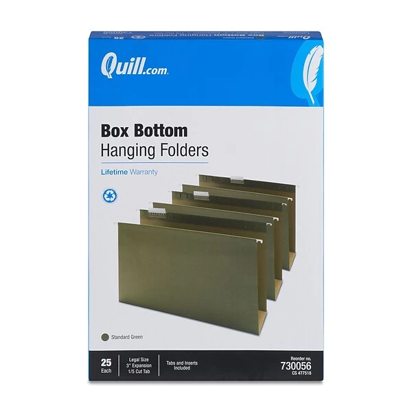 Quill Brand® Reinforced 5-Tab Box Bottom Hanging File Folders, 3" Expansion, Legal Size, Dark Green, 25/Box (730056) 6 Quill Brand® Reinforced 5-Tab Box Bottom Hanging File Folders, 3" Expansion, Legal Size, Dark Green, 25/Box (730056) - Image 4