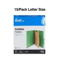 Quill Brand® 2/5-Cut Tab Pressboard Classification File Folders, 1-Partition, 4-Fasteners, Letter, Green, 15/Box (746034) -Quill Brand® 94FDF190 6C61 4370 92C12CFD8C16123B s7