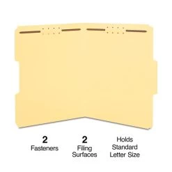 Quill Brand® 1/3-Cut Assorted 2-Fastener Folders, Letter, Yellow, 50/Box (7354YW)
