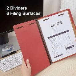 Quill Brand® 2/5-Cut Tab Pressboard Classification File Folders, 2-Partitions, 6-Fasteners, Letter, Red, 15/Box (73803) -Quill Brand® A2C90ADF 1908 45CE AA6C63BA3E491C5B s7