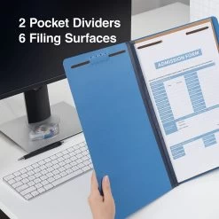 Quill Brand® 2/5-Cut Pressboard Classification Folders With Pockets, 2 Partitions, 6-Fasteners, Letter, Blue, 15/Box (736026) -Quill Brand® A6632009 FBFC 41D7 BDD89F0C058CDBD7 s7