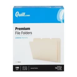 Quill Brand® Premium File Folders, Assorted Tabs, 1/3-Cut, Letter Size ,Manila, 100/Box (741137) -Quill Brand® A6BA21FE 4B76 4C83 8D5DE4C75427D081 s7