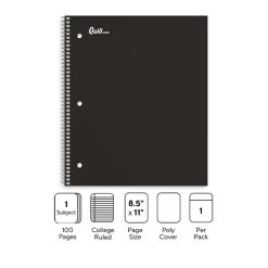 Quill Brand® Premium 1-Subject Notebook, 8.5" X 11", Graph Ruled, 100 Sheets, Black (TR58322)