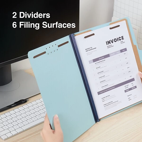 Quill Brand® Recycled Pressboard Classification Folders, 2-Partitions, 6-Fasteners, Letter, Lt Blue, 15/Box (760903) 6 Quill Brand® Recycled Pressboard Classification Folders, 2-Partitions, 6-Fasteners, Letter, Lt Blue, 15/Box (760903) - Image 4