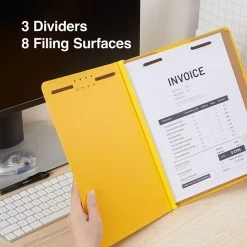 Quill Brand® 2/5-Cut Tab Pressboard Classification File Folders, 3-Partitions, 8-Fasteners, Letter, Yellow, 15/Box (744038) -Quill Brand® C45E1E56 BE38 4398 843086AC4CE46DF0 s7