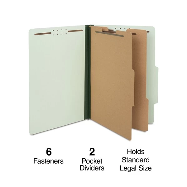 Quill Brand® Recycled Pressboard Classification Folders, 2-Partitions, 6-Fasteners, Legal, Green, 15/Box (761901) 3 Quill Brand® Recycled Pressboard Classification Folders, 2-Partitions, 6-Fasteners, Legal, Green, 15/Box (761901)