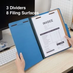 Quill Brand® 2/5-Cut Tab Pressboard Classification File Folders, 3-Partitions, 8-Fasteners, Letter, Blue, 15/Box (744026) -Quill Brand® C6D0CE60 CA6A 47D1 82F8442D7E9D45EA s7