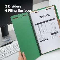 Quill Brand® 2/5-Cut Tab Pressboard Classification File Folders, 2-Partitions, 6-Fasteners, Legal, Green, 15/Box (739034) -Quill Brand® C7B6D79F C452 4CD8 9A4F36B4D2B6E27C s7