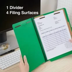 Quill Brand® 2/5-Cut Tab Pressboard Classification File Folders, 1-Partition, 4-Fasteners, Letter, Green, 15/Box (746034) -Quill Brand® CAF25F30 E667 4B7F A01C6751513C2EA6 s7