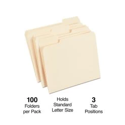 Quill Brand® File Folders, 1/3-Cut Assorted, Letter Size, Manila, 100/Box (740137)