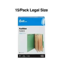 Quill Brand® 2/5-Cut Tab Pressboard Classification File Folders, 3-Partitions, 8-Fasteners, Legal, Green, 15/Box (745034) -Quill Brand® E9359C38 6BA2 4249 BB0414DB09ED0B44 s7