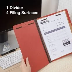 Quill Brand® 2/5-Cut Tab Pressboard Classification File Folders, 1-Partition, 4-Fasteners, Letter, Red, 15/Box (746030) -Quill Brand® E94B2F2B 8A77 4B85 837632392AB14667 s7