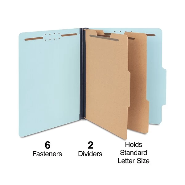 Quill Brand® Recycled Pressboard Classification Folders, 2-Partitions, 6-Fasteners, Letter, Lt Blue, 15/Box (760903) 3 Quill Brand® Recycled Pressboard Classification Folders, 2-Partitions, 6-Fasteners, Letter, Lt Blue, 15/Box (760903)